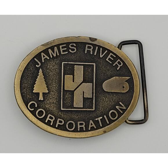 Vintage James River Tissue Papermakers Metal Employee Belt Buckle Hit Line USA - Picture 6 of 8
